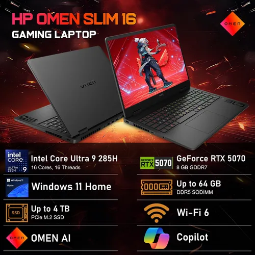 Vista 2 de PCONLINE Laptop para juegos HP OMEN Slim RTX 5070 Intel Ultra 9 285H 240Hz