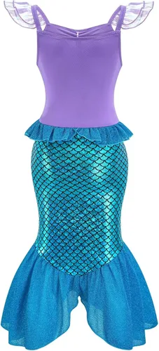 Vista 3 de Avady Vestido de sirena para niñas, disfraz de sirena de princesa, disfraz de Halloween para cosplay