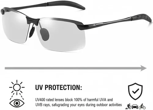Vista 3 de Jowxsx Gafas de sol fotocrómicas polarizadas blanco-negro UV400 Gafas de sol deportivas Gafas de conducción de día y noche Gafas de sol ultraligeras