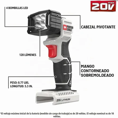 Vista 2 de Reflector LED de litio PORTER CABLE PCC700B 20-volt MAX