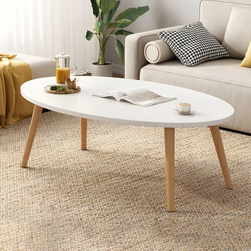 Vista 14 de Mesa de centro individual de madera, mesa de café, mesa de cóctel, mesa de centro de apartamento, sofá, mesa lateral ovalada, patas de madera, mesa