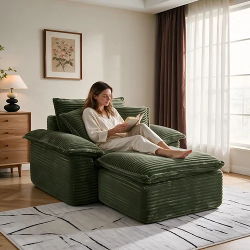 Vista 15 de Tumbona de 47 pulgadas para interiores, moderno sofá cama sin huesos con otomana, silla de asiento profundo con almohadas, cómodos sofás seccionales