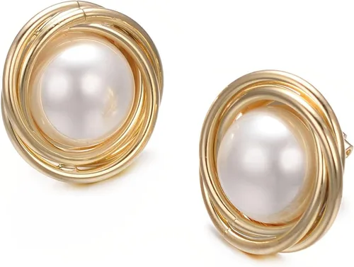 Vista 18 de Yoursfs Aretes de clip de perlas blancas grandes para mujer, chapados en oro de 18 quilates, hipoalergénicos, sin perforaciones, joyería brillante