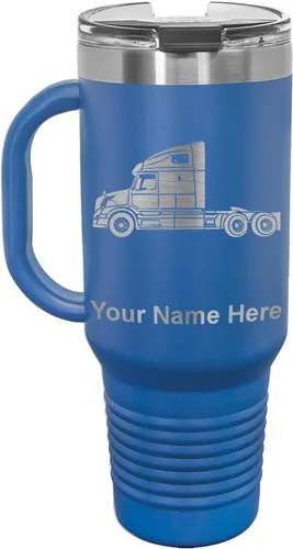 Vista 40 de LaserGram Taza de café aislada al vacío de 15 onzas, cabina de camión, grabado personalizado incluido (negro)