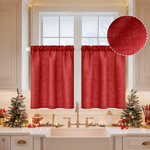 Vista 52 de MIULEE Cortinas de Halloween para cafetería de 24 pulgadas de largo, cortina de media ventana semitransparente, cortinas de lino cortas estilo casa