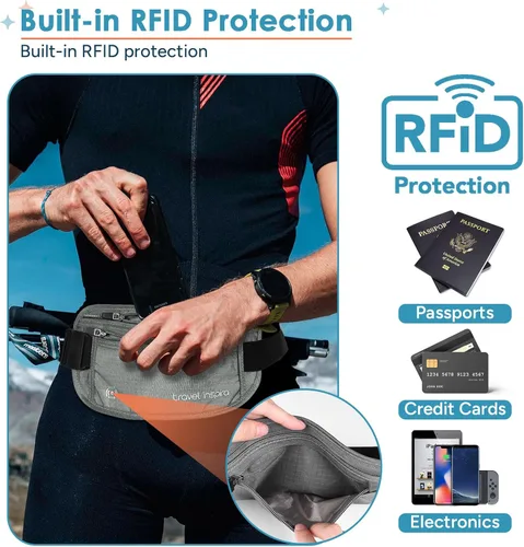 Vista 3 de travel inspira Cinturón de dinero de viaje, soporte delgado para pasaporte, bolsa de viaje con bloqueo RFID para proteger efectivo, tarjetas