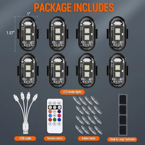 Vista 6 de Luces estroboscópicas LED inalámbricas con control remoto, 8 colores, carga USB, impermeables, anticolisión, luces de emergencia y advertencia