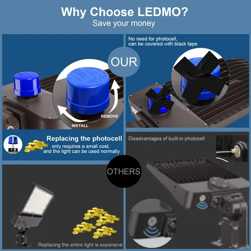 Vista 5 de ledmo Luces LED para Estacionamiento de 200W, 5000K, Luces de Poste Tipo Caja para Calles, Impermeables, 26000LM, Súper Brillantes, de Anochecer a