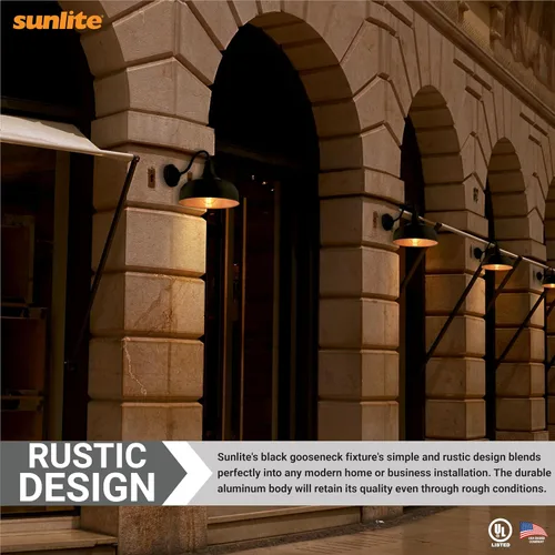 Vista 6 de Sunlite 46067-SU - Lámpara rústica de estilo granero con cuello de cisne, montaje en pared, enchufe de base media (E26), requiere bombilla estándar