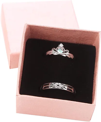 Vista 5 de Corona de princesa y caballero para parejas, anillo de promesa con piedra lunar para mujeres, hombres, ella, él, mejor amigo, juego de 2 anillos