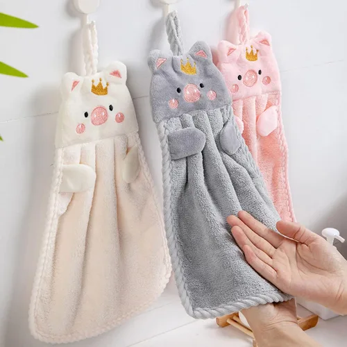 Vista 2 de Paquete de 3 toallas de mano colgantes de dibujos animados, toallas de mano colgantes para niños, para cocina, baño, hogar