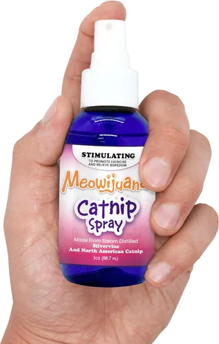 Vista 5 de Meowijuana Catnip & Silvervine Spray for Cats, 3 oz Dual-Herb Mist