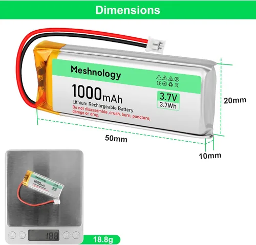 Vista 3 de 2 unids 3.7 V 1000 mAh Li batería con cable de cargador USB 102050 1S LiPo batería con placa de protección cinta de goma aislada y micro JST 2.0