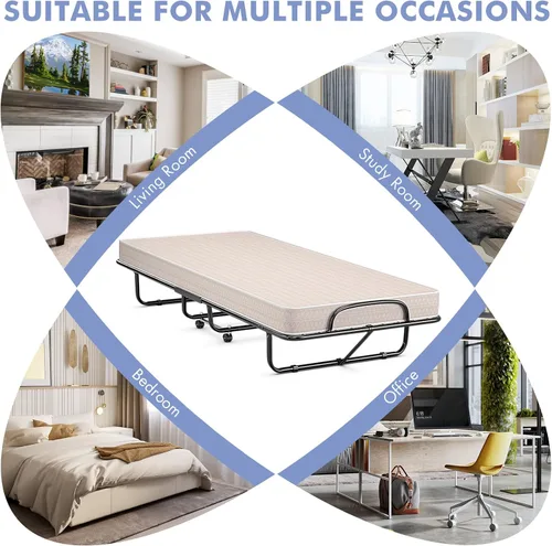Vista 9 de GORELAX Cama plegable individual con colchón de 4 pulgadas para adultos, juego de cama portátil pequeño con marco de cama de metal, cama plegable