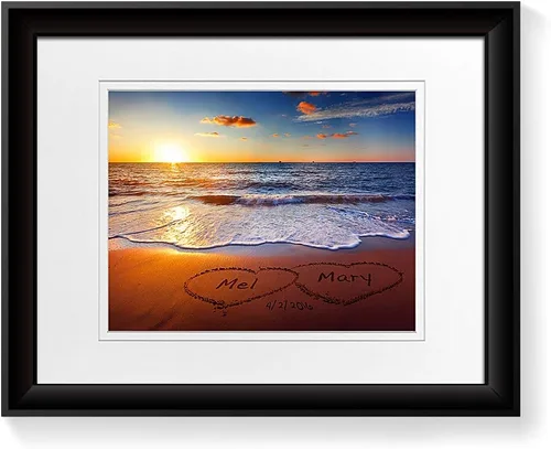 Vista 86 de A&T ARTWORK Love on Beach - Impresión fotográfica personalizada, incluye nombres y la fecha, regalo único para el aniversario de boda. Alfombrillas