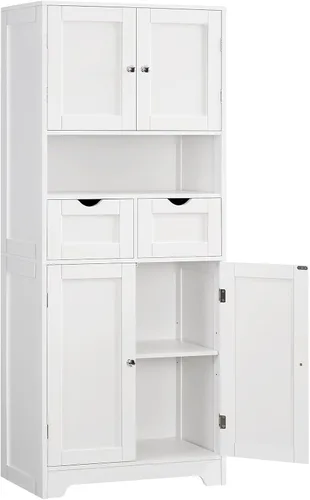 Vista 15 de Iwell Armario de almacenamiento con puertas y estantes, armario de despensa de cocina, gabinetes de baño para sala de estar, cocina, lavandería