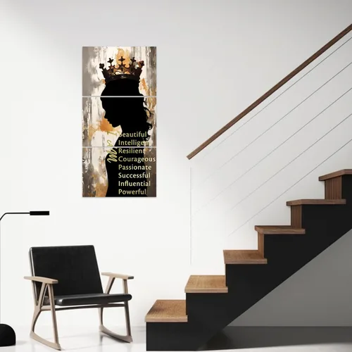 Vista 4 de ZXHYWYM Arte de pared afroamericano de 3 piezas, imágenes de mujeres negras, pinturas de corona dorada, lienzo motivacional para sala de estar