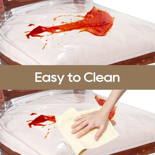 Vista 5 de Paquete de 4 fundas de plástico para sillas de comedor con respaldos, protector de asiento impermeable de PVC transparente para 21 x 19 pulgadas