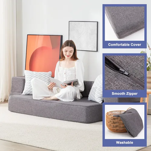 Vista 11 de Lazyzizi Sofá cama de suelo, sofá cama convertible plegable con 2 almohadas y funda lavable para sala de estar, invitados, sala de juegos, 8