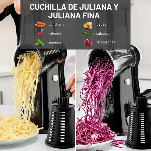 Vista 6 de Zulay Kitchen Rallador Rotativo de Queso de 5 Cuchillas Rallador de Queso - Rallador de Queso Manual de Manivela con Succión Reforzada y 5 Tambores