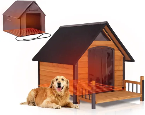 Vista 7 de Casa para perros climatizada al aire libre con almohadilla térmica resistente a la intemperie para perros con marco de hierro antimasticación