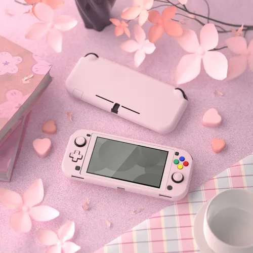 Vista 5 de eXtremeRate PlayVital Protective Grip Case for Nintendo Switch Lite, Cherry Blossoms Pink Hard Cover Protector for Nintendo Switch Lite - 1 x White