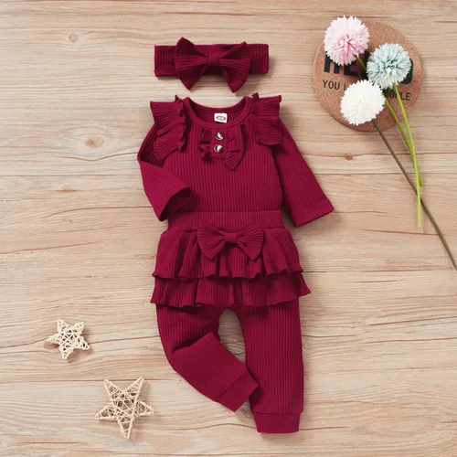 Vista 2 de Aalizzwell Conjunto de mameluco acanalado para bebés y niñas prematuros, para otoño e invierno