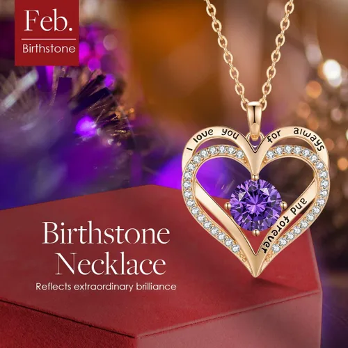 Vista 4 de LOUISA SECRET Heart Birthstone Necklaces for Women, 925 Sterling Silver Women Pendant Necklace, Birthday Anniversary Valentine's Day Jewelry Gift