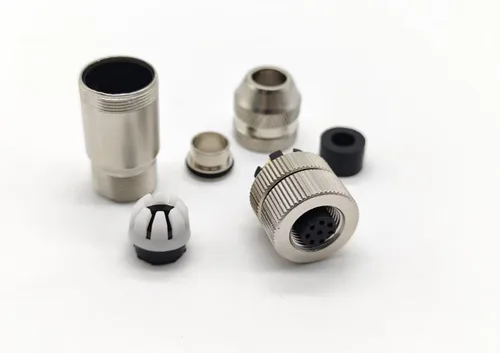 Vista 6 de Elecbee 3 unids M12 conector de sensor blindado A-Coded 8 Pin hembra enchufe de cable recto con carcasa de metal impermeable
