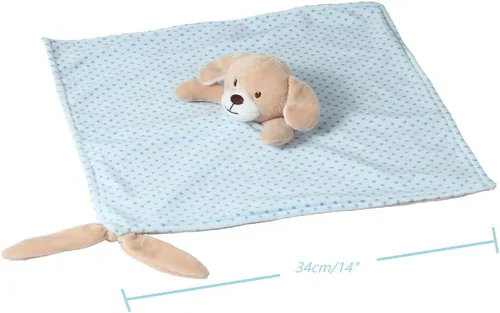Vista 4 de CREVENT Manta de seguridad facial de animales de felpa suave para niños y niñas, gran regalo para cumpleaños, baby shower (perro azul + etiqueta)