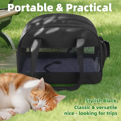 Vista 2 de Transportador para gatos pequeños, perros, transportador de mascotas de lados suaves para gatos, cachorros, mascotas pequeñas, transportador de Negro
