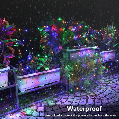 Vista 3 de Joomer Paquete de 2 luces LED de red de Navidad de 12 x 5 pies, 8 modos de luces de malla conectables, temporizador, impermeable para árboles