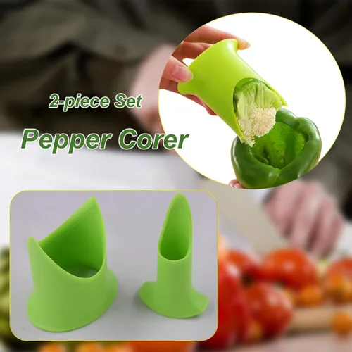 Vista 3 de 2 unids/set pimienta Corer Chili Peppers Semilla Tomates Fruta Vegetal Core Separador Dispositivo