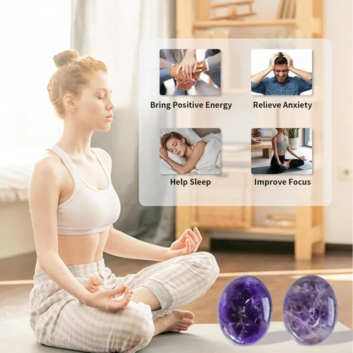 Vista 8 de Piedras de palmera de amatista de 1.8 pulgadas, cristales de chakra de bolsillo para ansiedad para el pulgar, artículos sensoriales para adultos
