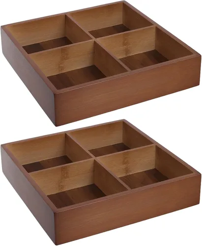 Vista 12 de FUNSUEI Bandeja de madera de 3 compartimentos múltiples, bandeja de madera para servir con 20 secciones, organizador de cajones de madera, caja