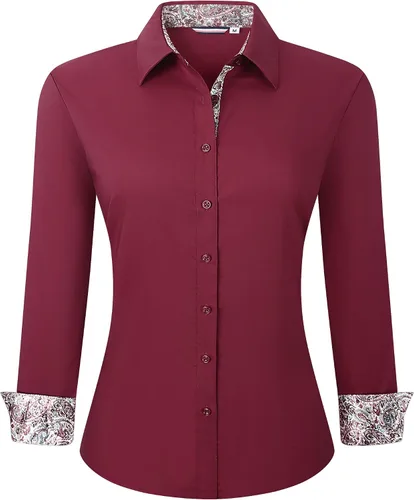 Vista 21 de WARHORSEE Blusas de vestir de manga larga con botones de algodón para mujer, blusas de trabajo elegantes de fácil cuidado, blusas casuales