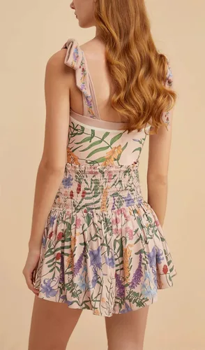 Vista 3 de FEMBOY Traje de baño floral de 2 piezas para mujer, traje de baño reversible con lazo en el hombro, monokini con falda falda fruncida