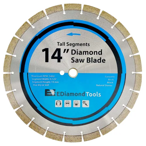 Vista 11 de Hoja de sierra segmentada de diamante de 4" para hormigón, ladrillo, bloque y mampostería Altura del segmento de 0.394 in, eje de 7/8"-5/8", grano