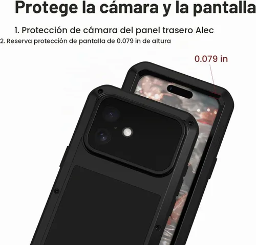 Vista 7 de LOVE MEI Funda militar resistente para iPhone 17, a prueba de golpes, de metal, resistente, con protector de pantalla de vidrio templado (negro)
