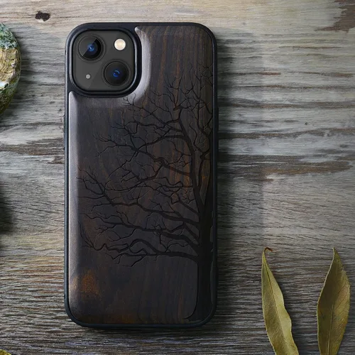 Vista 8 de Carveit Funda magnética de madera para iPhone 13 [madera real dura y TPU suave] Funda protectora híbrida de madera única y elegante a prueba