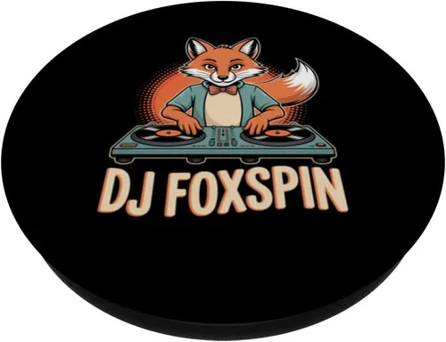 Vista 2 de DJ Foxspin Retro Fox DJ Turntables Club Vibes PopSockets Adhesive PopGrip