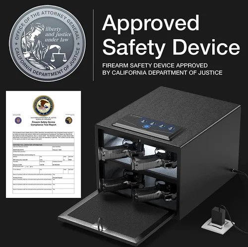 Vista 5 de XDeer Caja fuerte biométrica para pistolas (certificada por FCC y Departamento de Justicia de California) - Caja fuerte para armas de mano de acceso