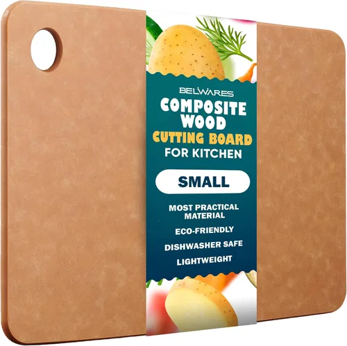 Vista 10 de Tabla de cortar de madera para cocina, tablas de cortar pequeñas de madera compuesta para lavavajillas, tabla de cortar delgada, sin BPA y ecológica
