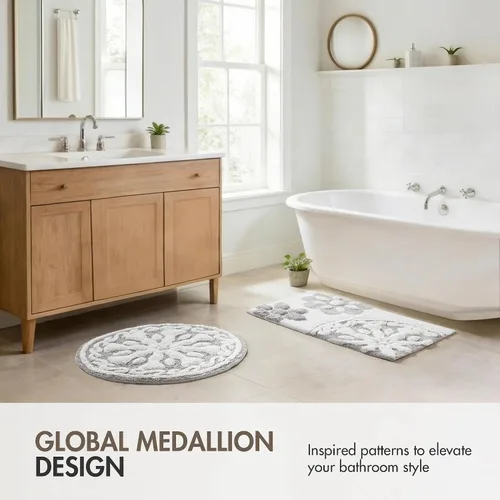 Vista 2 de Madison Park Casablanca 100% Cotton Tufted Bathroom Rugs Luxurious Plush Medallion Floral Pattern Bath Mat Absorbent, Quick Dry, Spa Design Shower