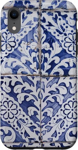 Vista 25 de Azulejos de patrón portugués - Funda azul y blanca floral para iPhone 17