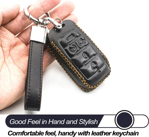 Vista 4 de MECHCOS Compatible con Ram 1500, llave inteligente de 5 botones con portón trasero, funda protectora de cuero para control remoto sin llave