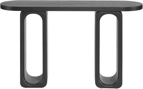 Vista 6 de 50" Modern Art Sculptural Console Table, Oval Cutout Legs, Wood Veneer, Thick Rounded Tabletop, Contemporary Entryway Sofa Table for Living Room