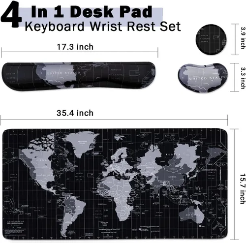 Vista 2 de Juego de alfombrillas de mouse para teclado, alfombrilla de mouse extendida + soporte para reposamuñecas para teclado, espuma viscoelástica