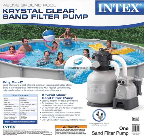 Vista 5 de Intex Krystal - Bomba de filtro de arena transparente para piscinas sobre el suelo, 12 pulgadas, 110-120 V con GFCI