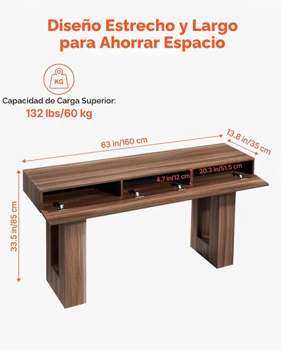 Vista 3 de VEVOR Mesa de consola, mesa de entrada de 63 pulgadas, mesa rectangular de madera, mesa de sofá estrecha detrás del sofá, mesas de consola